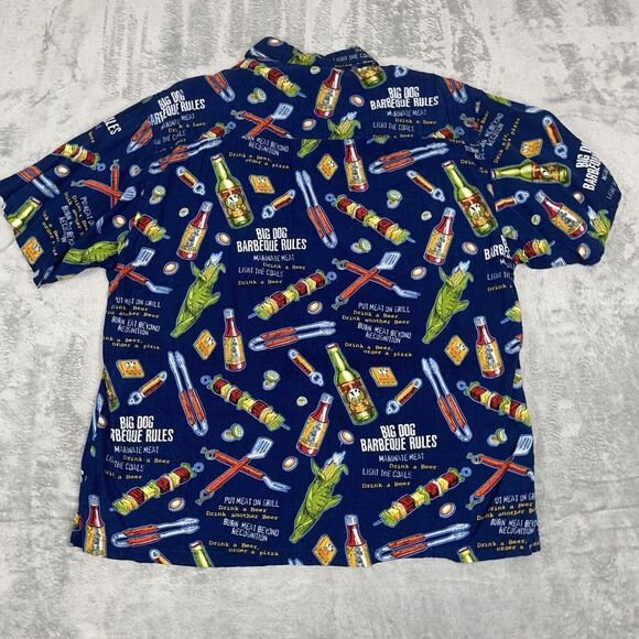 Big Dogs Blue Mens Barbeque Button Front Shirt Large Tropical All Over Print VTG - Picture 8 of 8